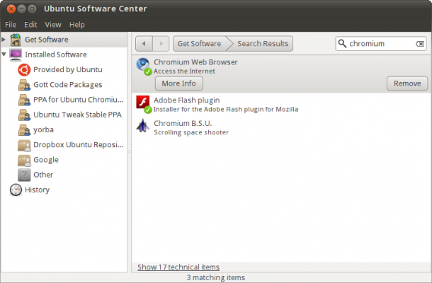 Xóa Chromium Web Browser bằng Ubuntu Software Center